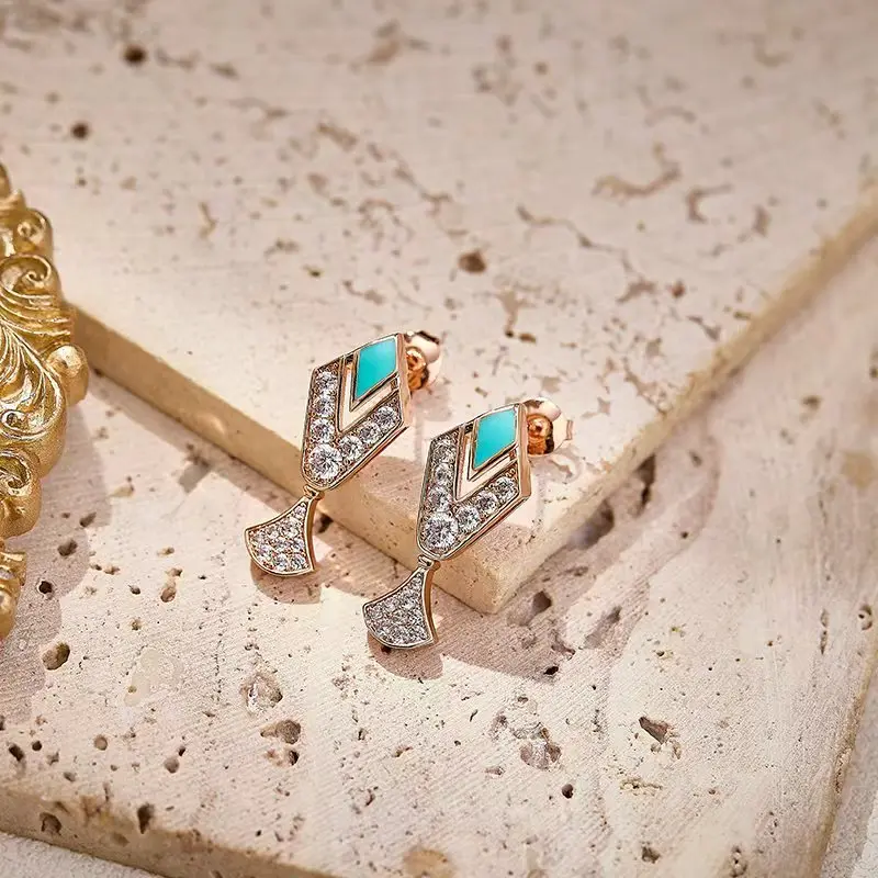 Designer Style Stud Earrings Necklace Women Lady Inlay Full Cubic Zircon Enamel Tassels Plated Gold Dinner Party Jewelry Sets