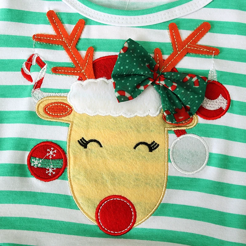 Children\'s European and American spring and autumn long-sleeved striped trendy girls Christmas style elk dress children\'