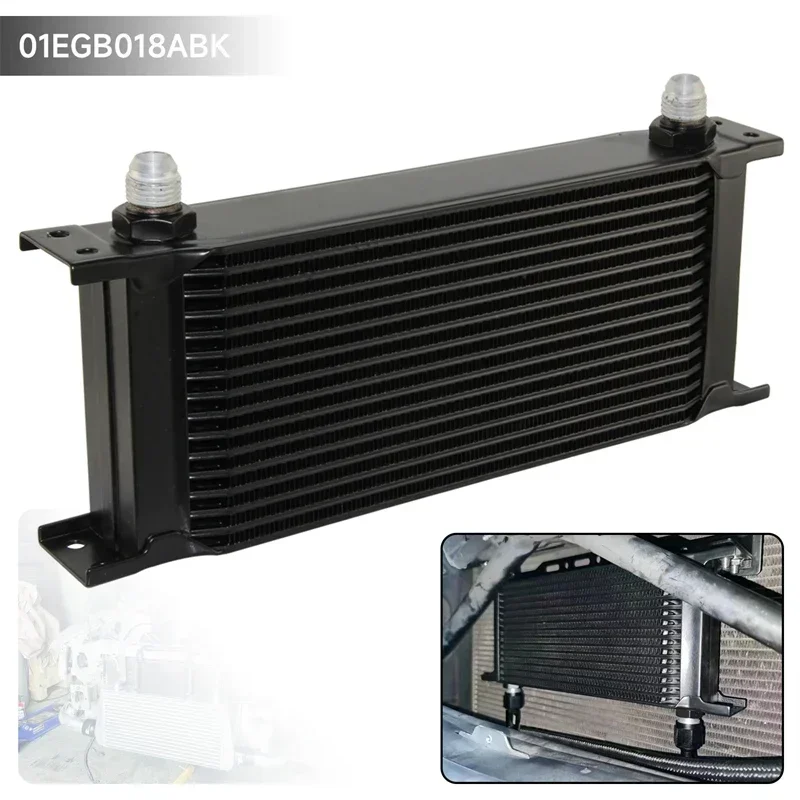 

Universal Oil Cooler 16 Row 248MM 8AN 3/4"-16 UNF Engine Transmission MOCAL Style AN-8 Racing Aluminum Black/Silver