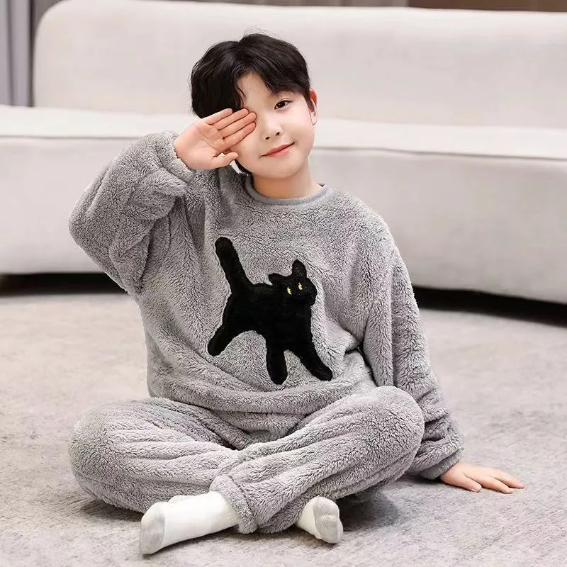 

Big Boy Winter Sleepwear Coral Fleece Thickened Thermal Loungewear Two Piece Set
