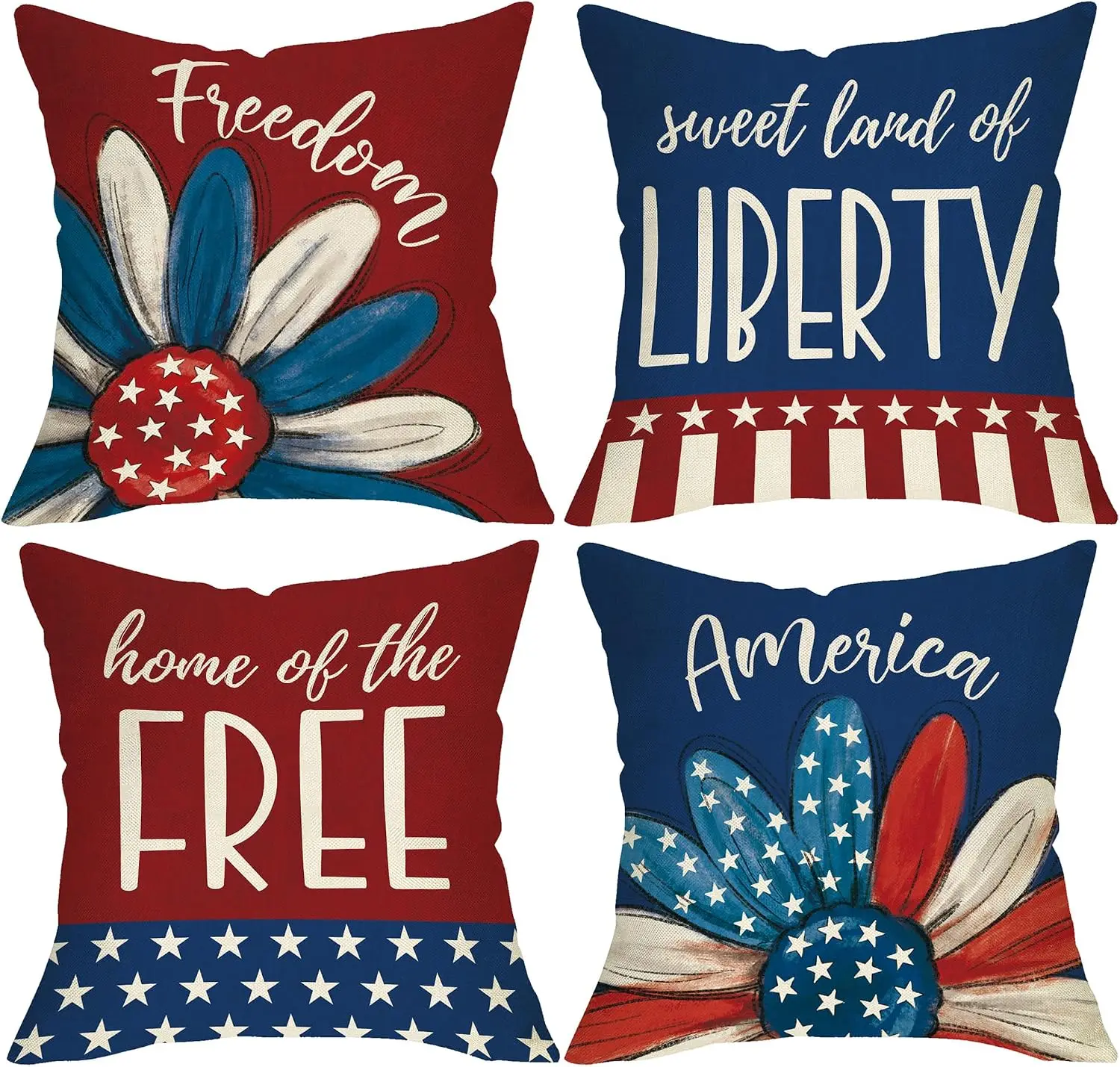 4PCS US Flag Patriotic Throw Pillows Set American Freedom Liberty Home Decor Accent Cushions Couch Covers Polyester Decorative S