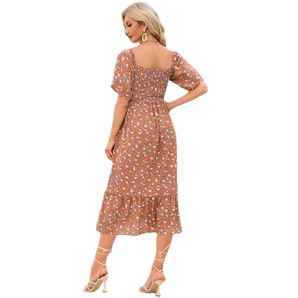 sachin and babi light blue dress Beige Floral Pleated Short Sleeve Chiffon Maternity Midi Dress  PinkBlush