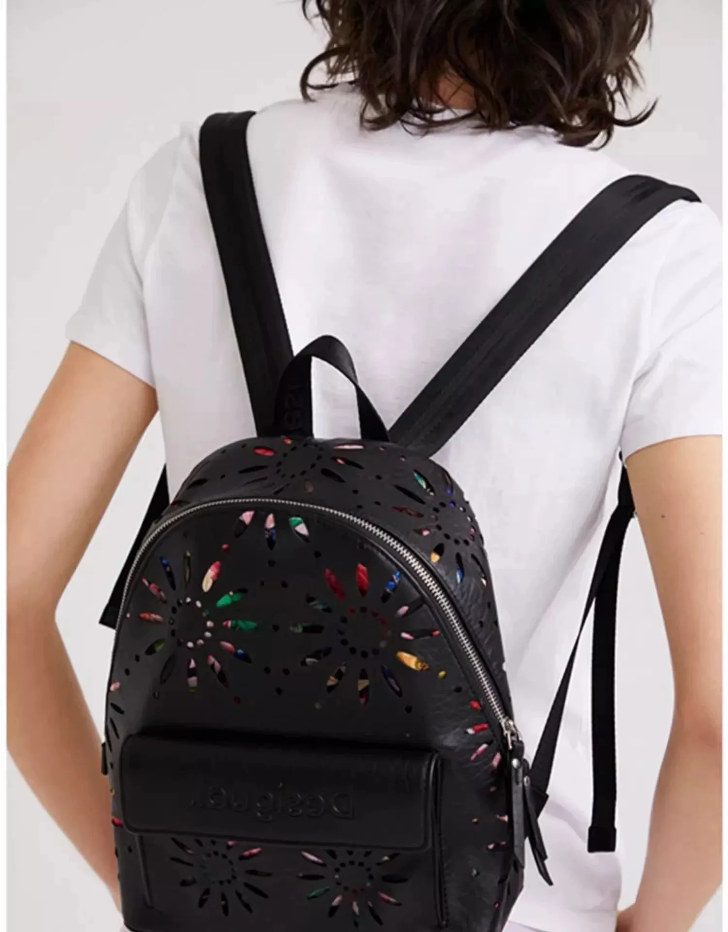 Foreign Trade Spain D Backpack Fashion Hollow Flower Printed Backpack Women's Casual Black Brand New