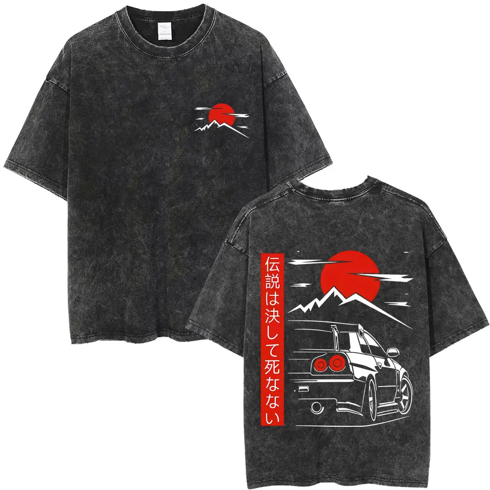 Washed Vintage Anime Initial D Drift AE86 Graphic T-shirt Takumi Fujiwara T Shirts Men Women Cartoon Manga Oversized T-shirts