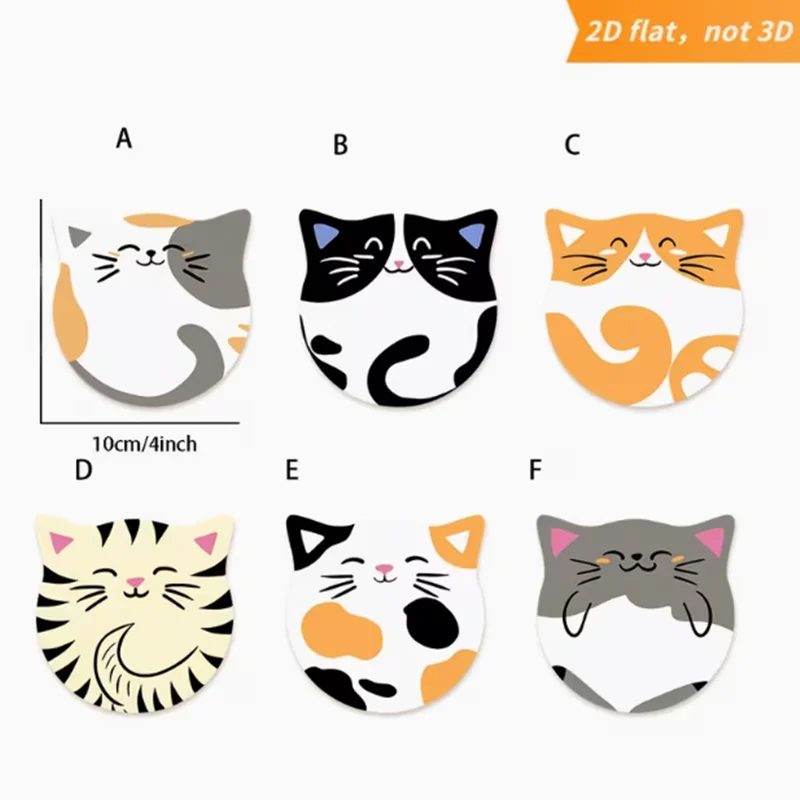 6 pieces of 2D flat wooden cartoon cat-shaped decorative coasters, heat-insulating tea coasters and anti-slip coasters