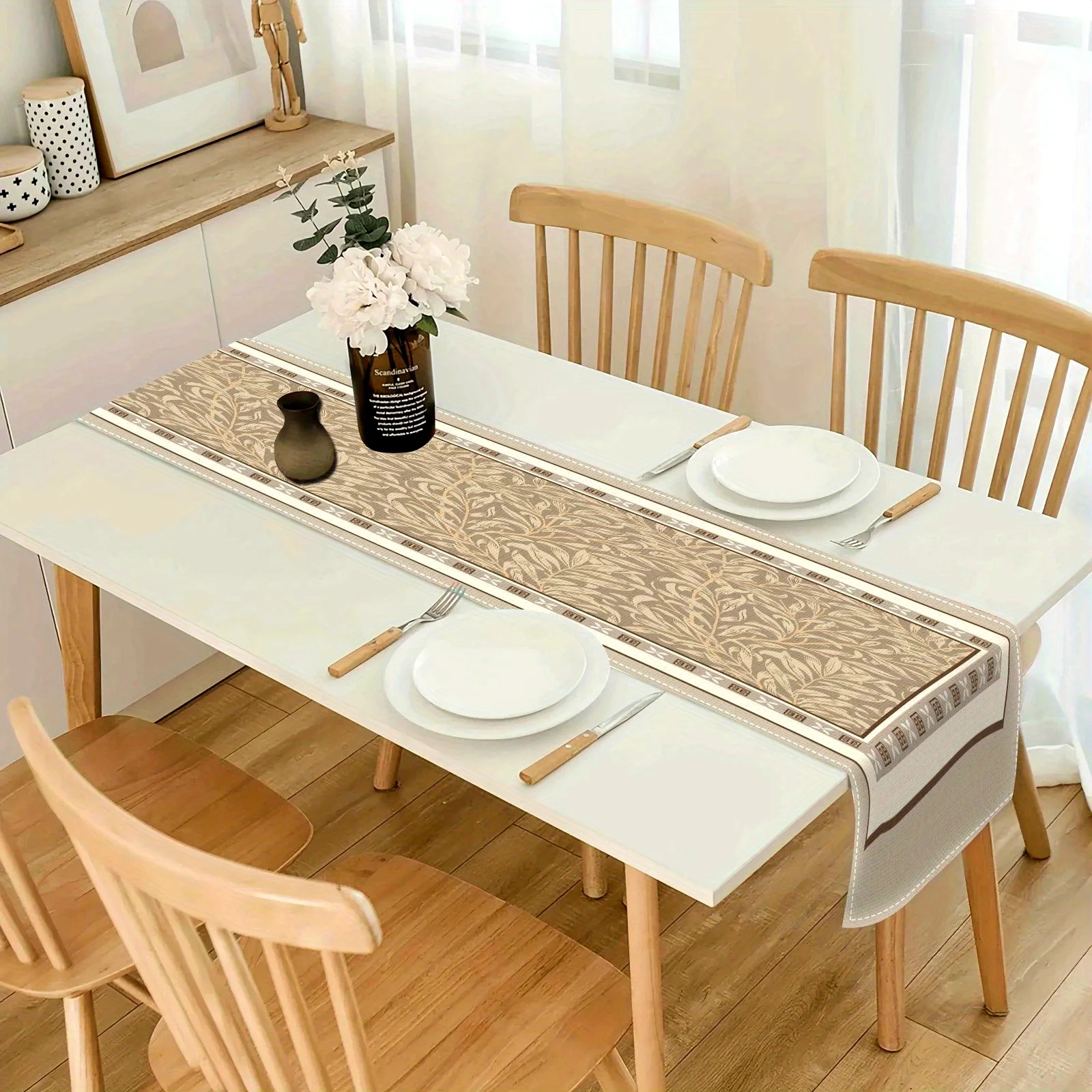 1 Piece Elegant Modern European Floral Print Table Runner, Rectangular Shape, Suitable for Farmhouse, Indoor, Kitchen, Anniversary, Table Decoration, Household Items