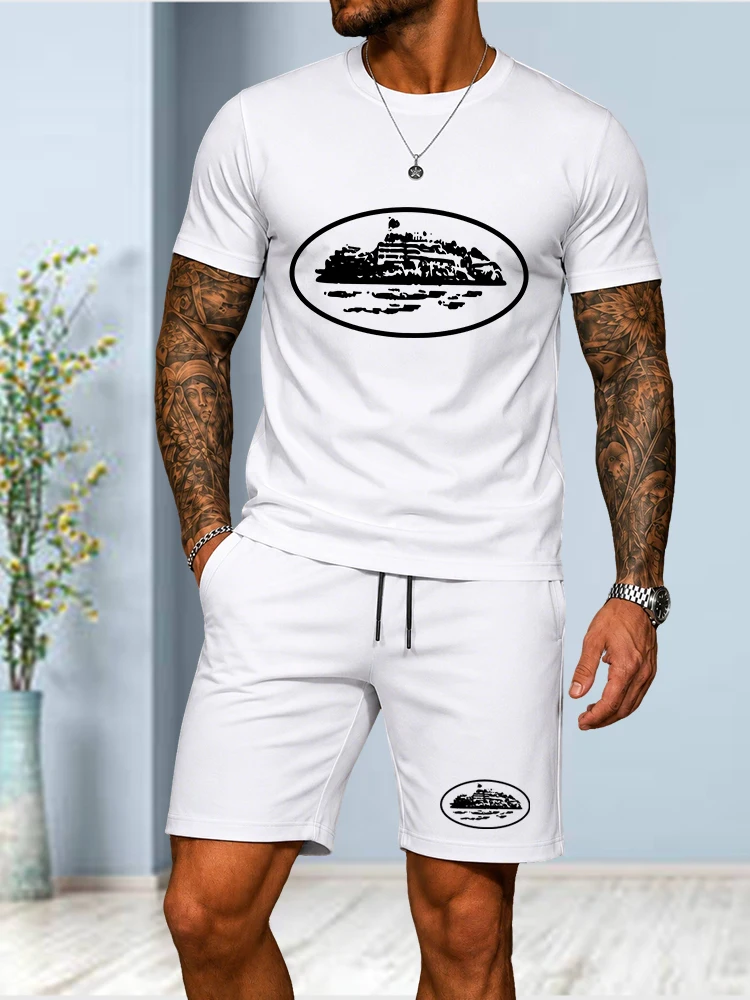 2026 Summer New Small Boat Printed Two-piece T-shirt and Shorts Loose Round Neck Breathable Half Sleeve Casual Fashion Brand view 5