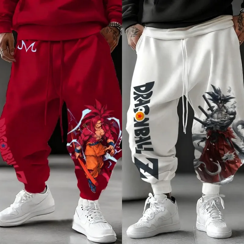 

Japanese Anime Dragon Ball Z Men's Pants Autumn Winter Red Sweatpants Japanese Anime Goku Prints Cotton Harajuku Y2k Trousers