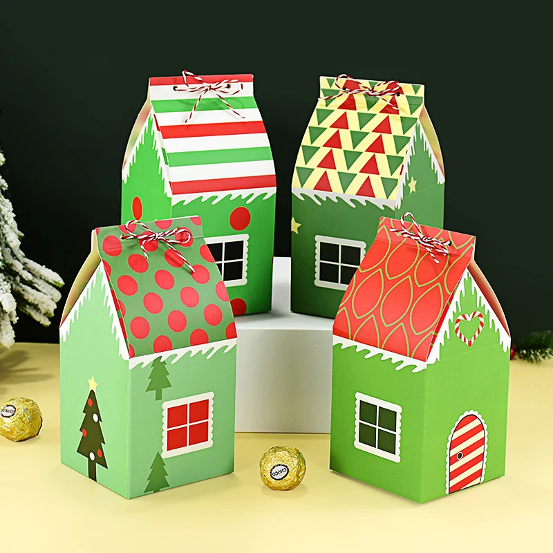 

12Pcs Christmas Candy Gift Box Xmas Tree House Shape Gift Boxes Cookie Snack Cake Package Bags New Year Navidad Noel Party Decor