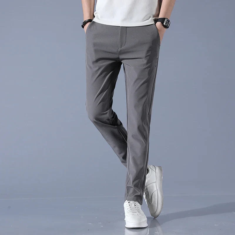 2025 Primavera Verano hombres hielo seda Golf Casual Slim recto pantalones finos moda masculina estiramiento transpirable correr 28-38