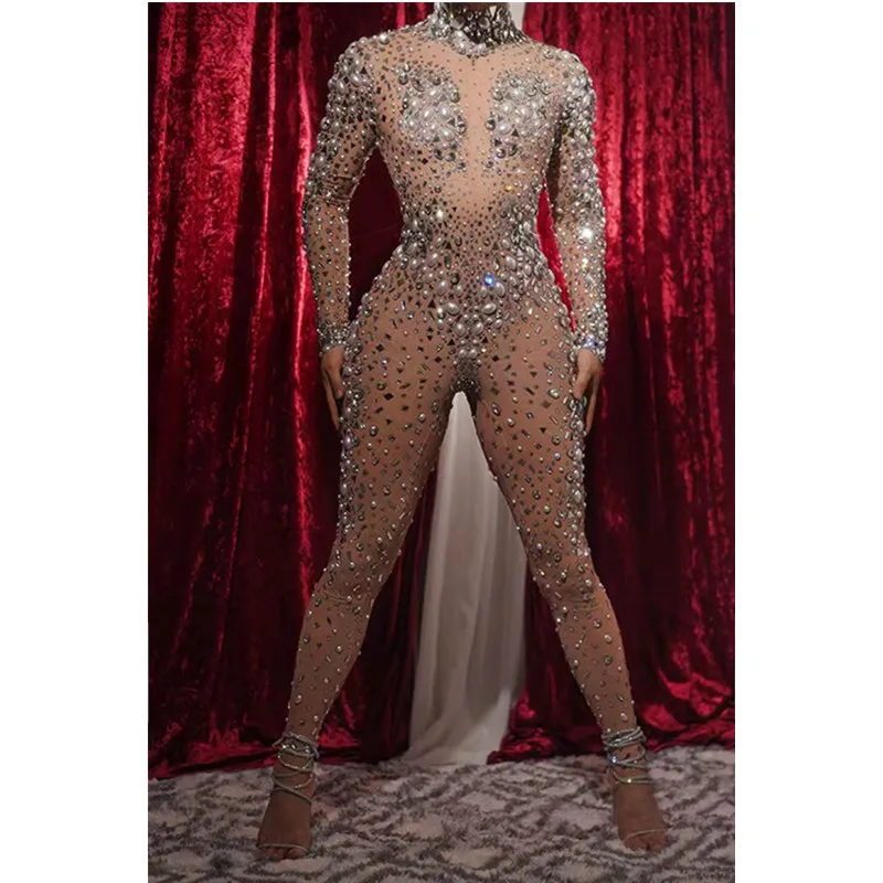 Combinaison Longue en Maille artificiel astique Colorée pour Femme, Vêtement à la Mode avec Strass, Perle, Photos de ix, vitation au Népal, Spectacle sur Scène 303