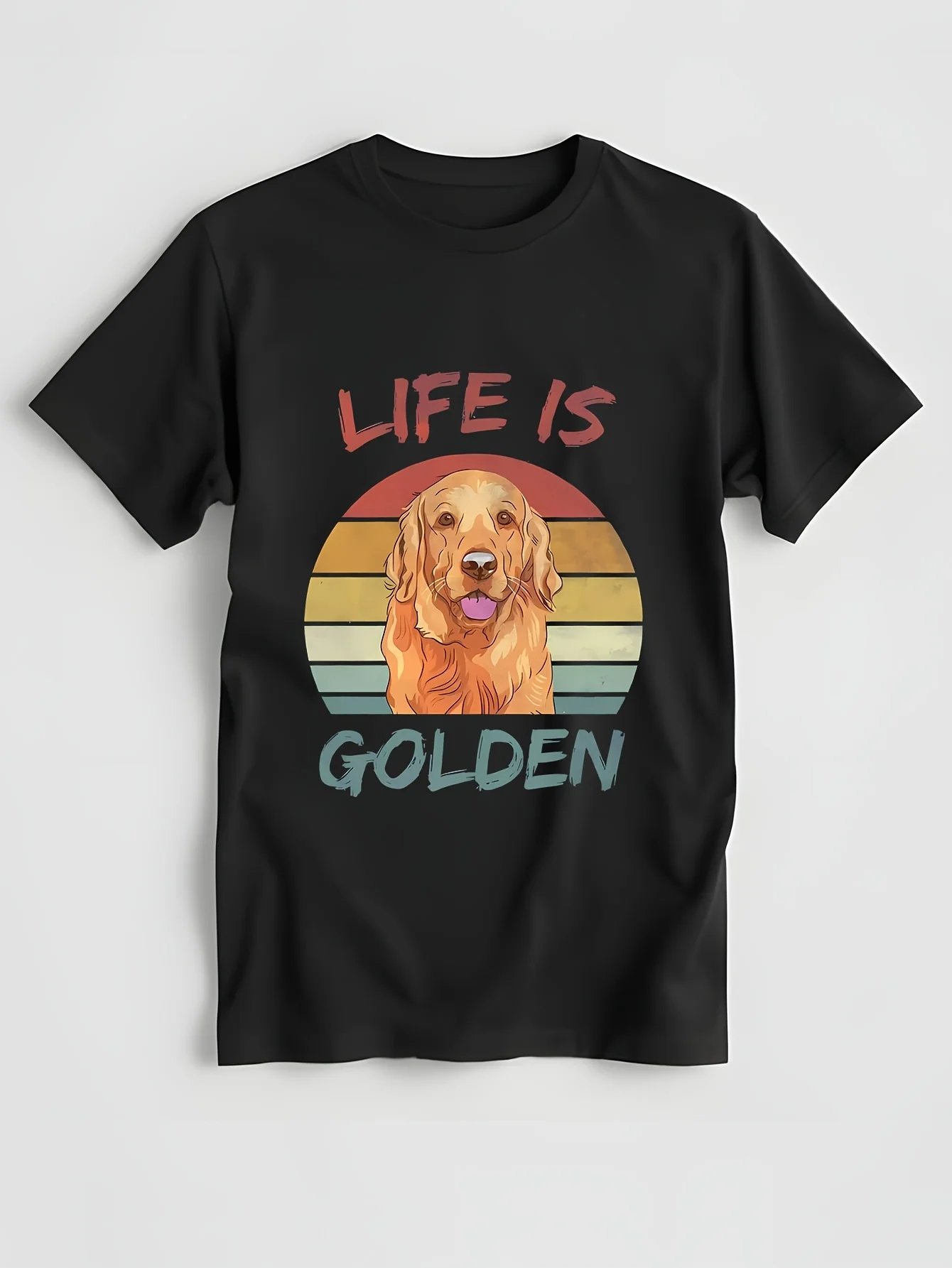 Retro Life Is Golden T Shirt remover apparent Puppy animallover Mom Dad Beige,