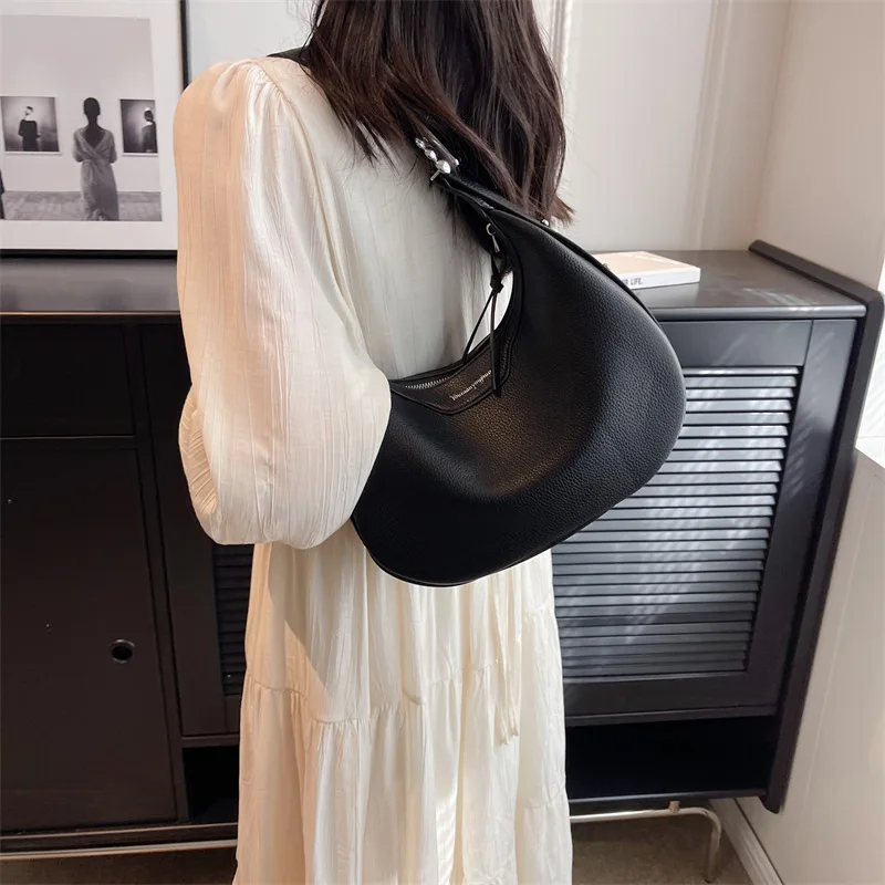 Bolso de hombro de estilo francés para mujer, bolsa de mano con textura de PU estética, con cremallera, Color sólido, a la moda, combina con todo, novedad de 2023