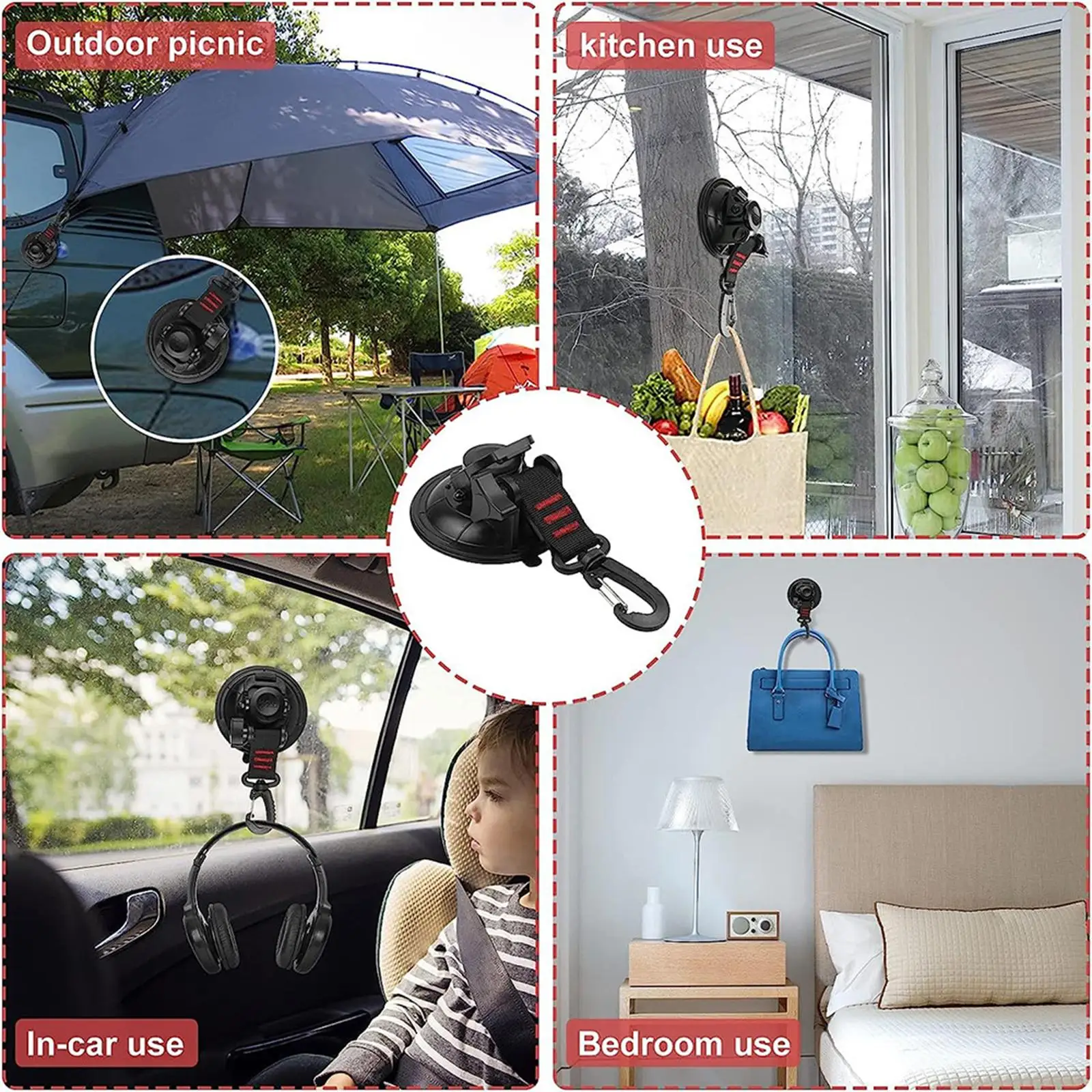 Reusable Suction Cup Securing Hook for Car Side Awning Tent Tarp Canopy Boat Accessory Strong Hold