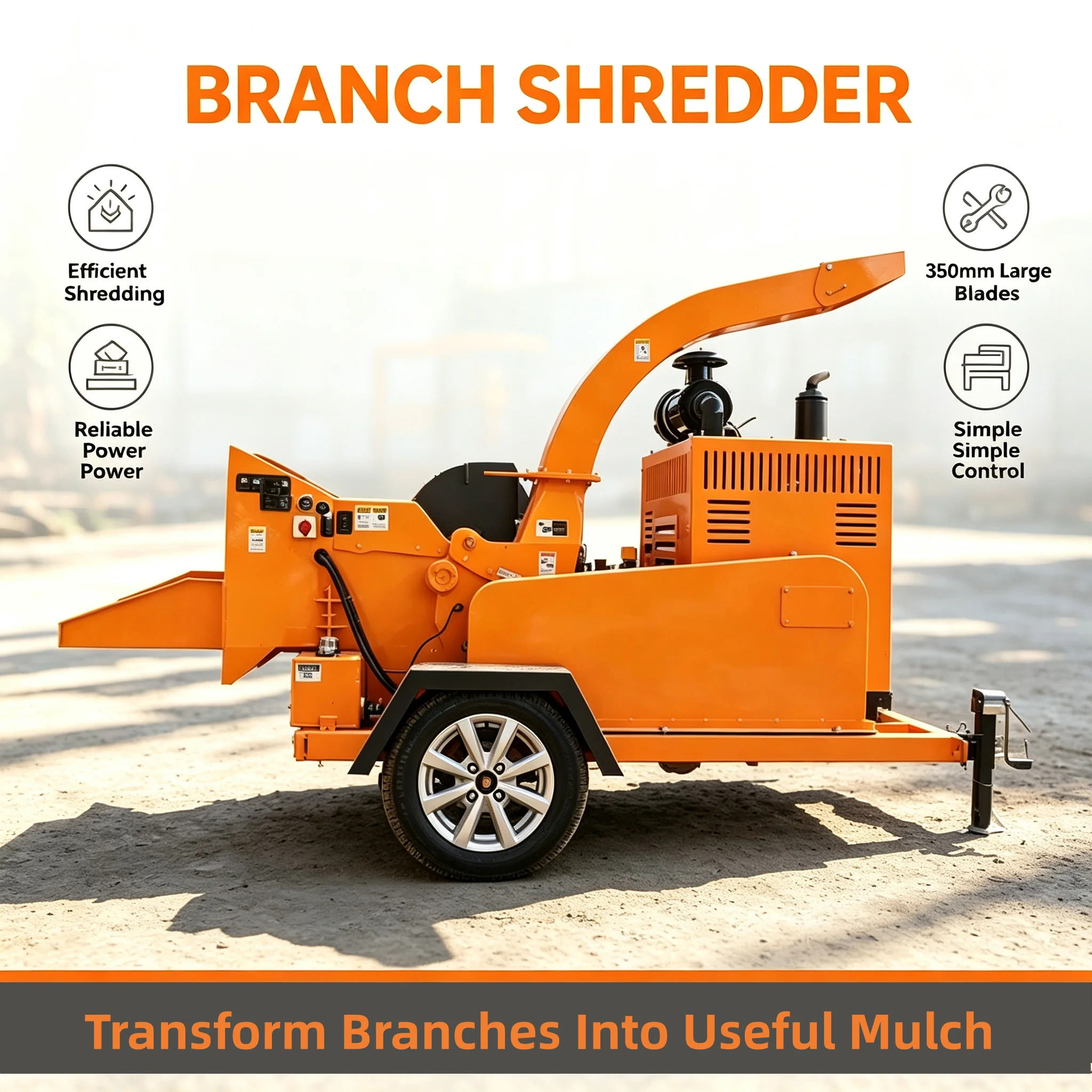 Diesel Wood Shredder Machine Diesel Engine Tree Branch Chipper Towable Forestry Log Crusher Hydraulic Roll Feed Bamboo Mulcher