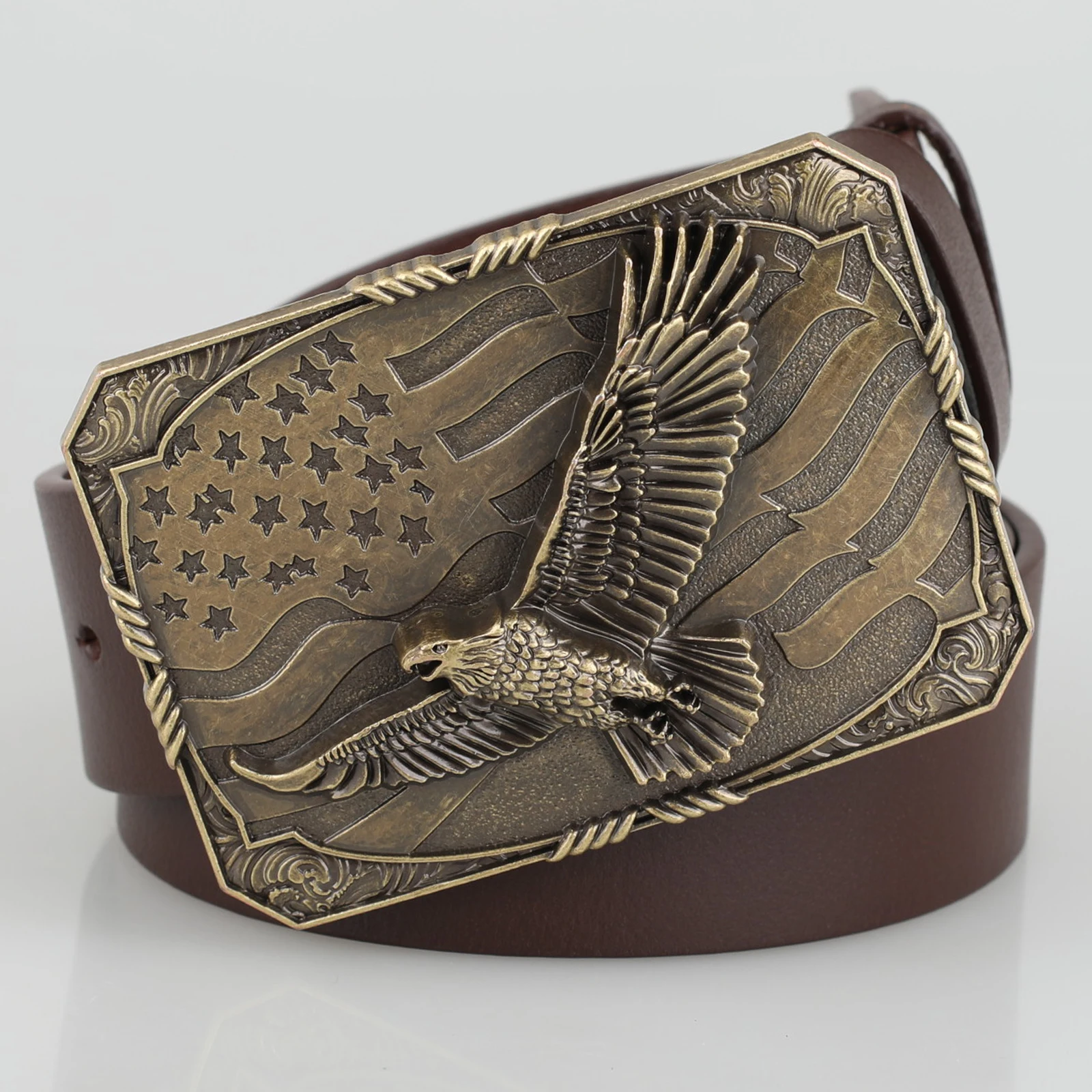 Men's Square Winged Eagle Buckle Genuine Leather Belt Stylish Accessory for Casual Wear