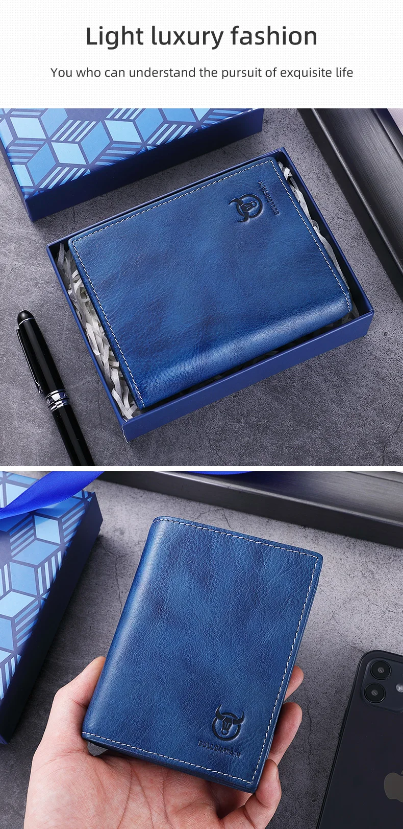 BULLCAPTAIN Neue 100% Leder herren Brieftasche Hohe Qualität Produkt Leder herren Brieftasche Multifunktionale Karte Slot Kurze Brieftasche QB017 – Detail 13