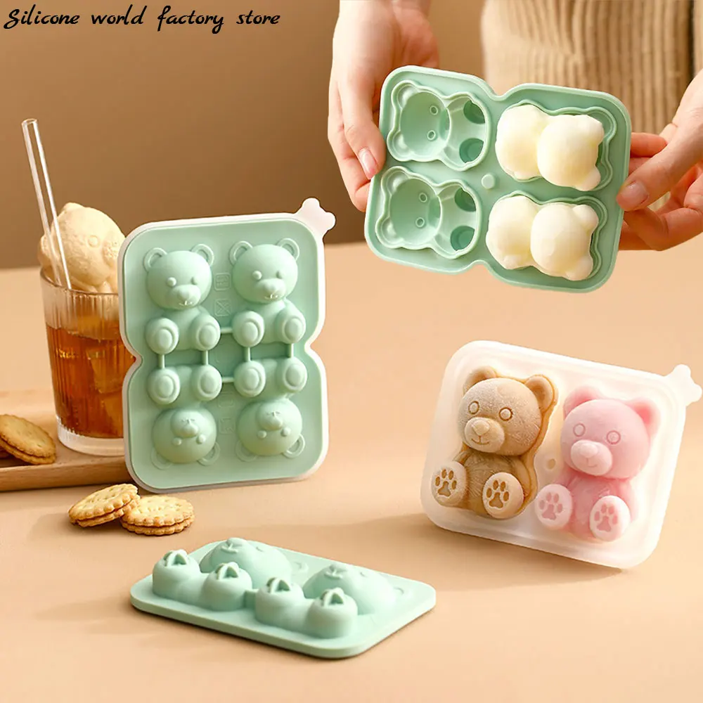 Silicone world DIY 4/2 Cute Bears Shape Ice Cube Silicone Mold Ice Grid Home Kitchen Ice Cream Molds Ice Ball Ice Making Box