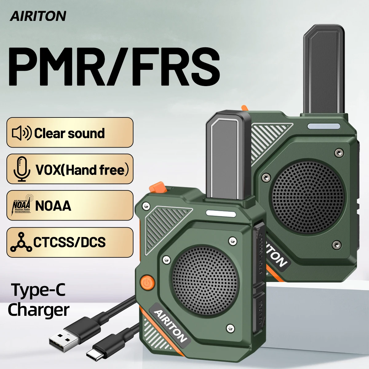 

2PCS AIRITON AI-168 Mini Walkie Talkie Only FRS 462MHz Portable Type-C Charger Long Standby Ham Radio Clear Sound For Camping