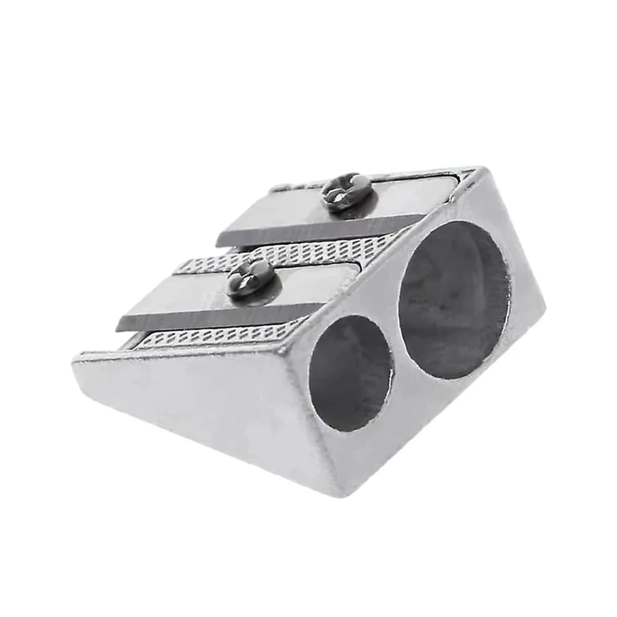Sacapuntas de lápiz de aleación de aluminio plateado, sacapuntas de Metal con perfil de cuña de magnesio de 2 orificios para suministros escolares de oficina, 1/10/20 piezas