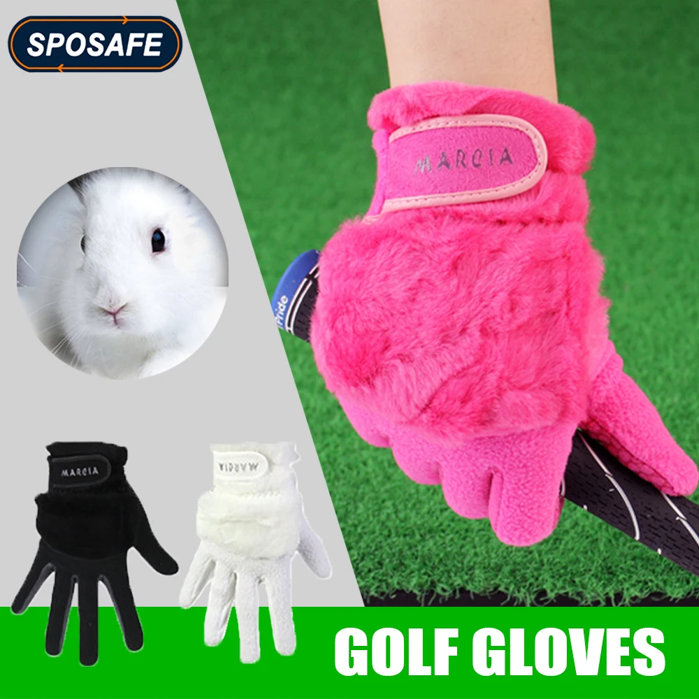 SPOSAFE 1Pair Women Winter Golf Gloves Anti-slip Artificial Rabbit Fur Warmth Fit for Left and Right Hand