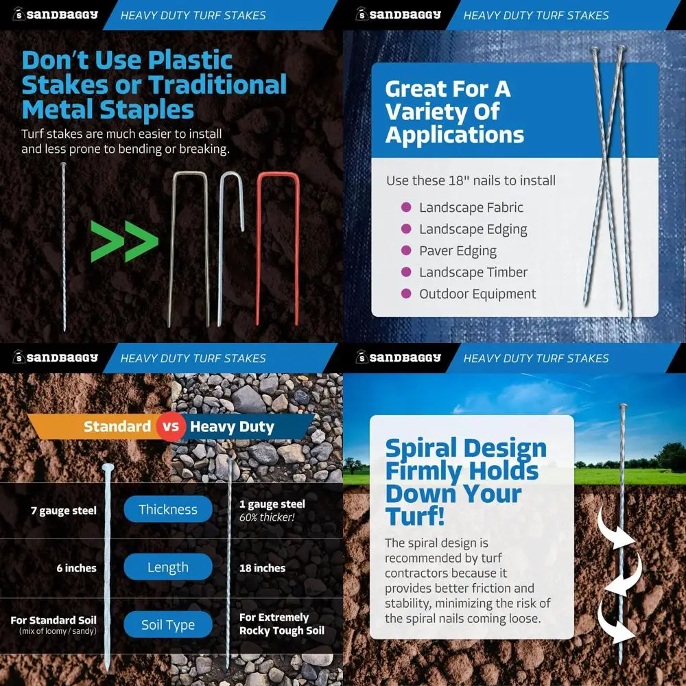 

18-дюймовые оцинкованные спиральные колышки для газона, бордюров и мульчирующих материалов (25 штук в упаковке)