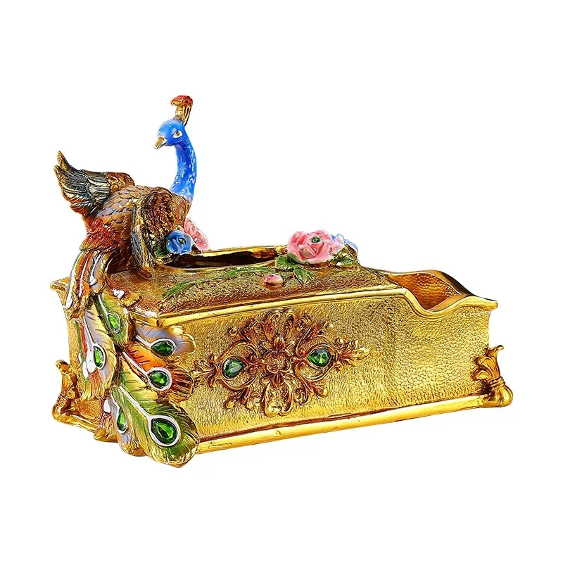 

European Multifunctional Remote Control Storage Tissue Box, Home Desktop Decoration Peacock Light Luxury Style Storage Box