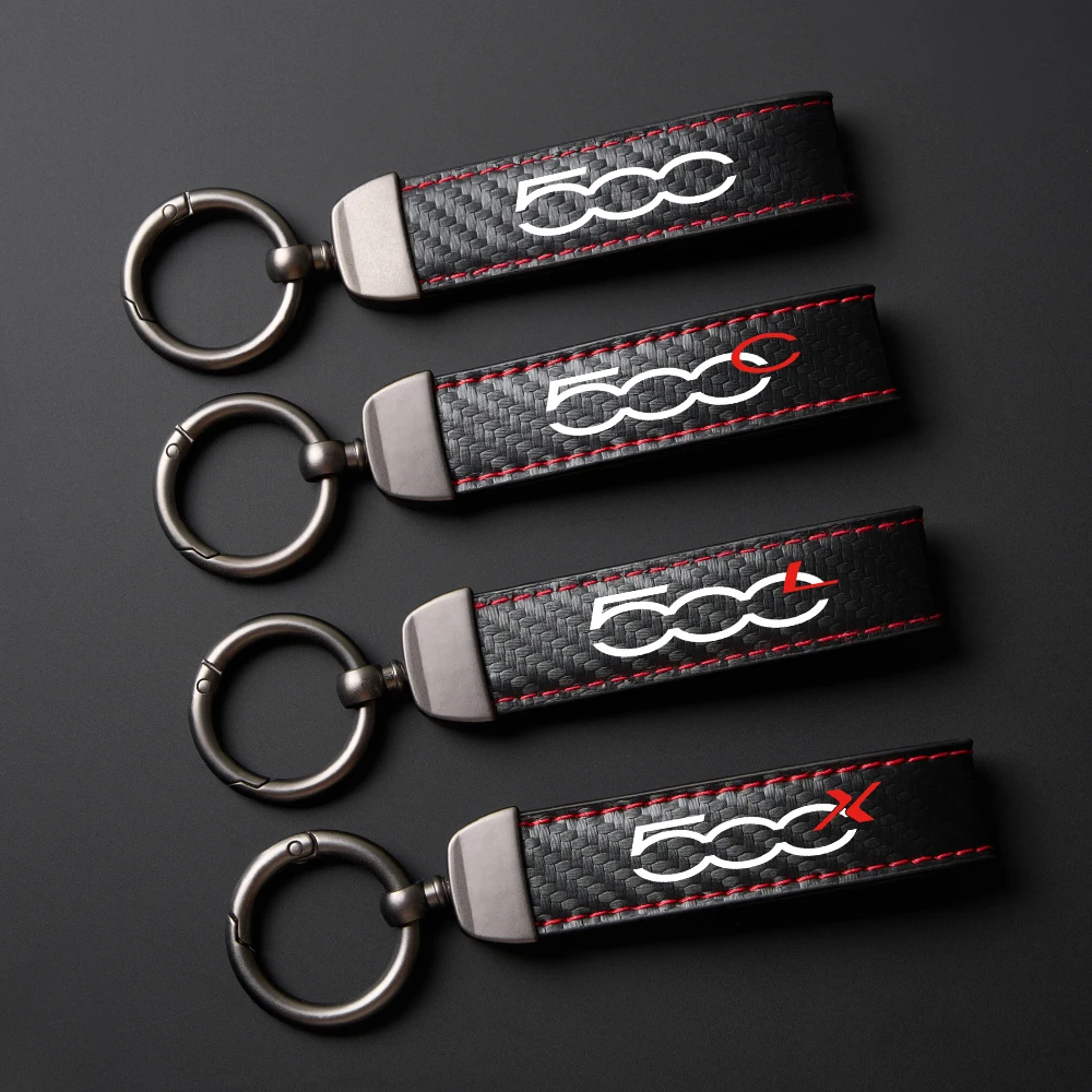 Car Carbon Fiber Pattern PU Leather Key Chain For Fiat 500 500C 2012 500X 500L Abarth 695 Key Ring Interior Accessories Tools