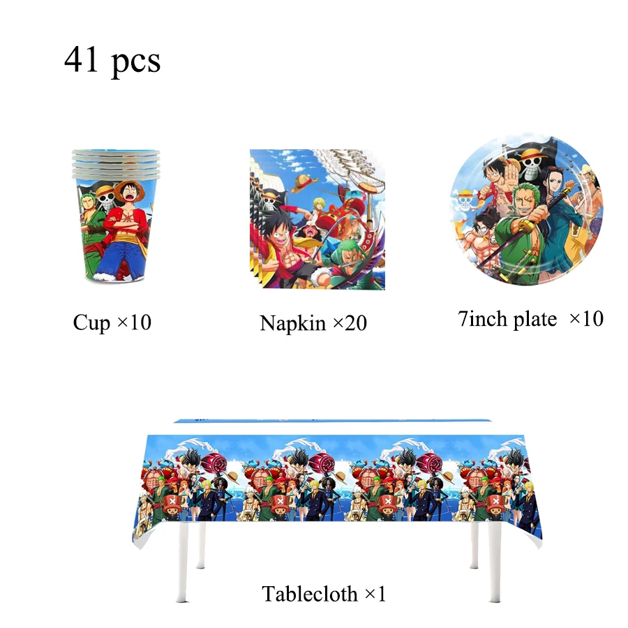 One Piece Geburtstagsparty-Dekorationen Einweg-Tischgeschirr-Set Banner Tortendekoration Ballon Partyzubehör Klatscharmband – Detail 23