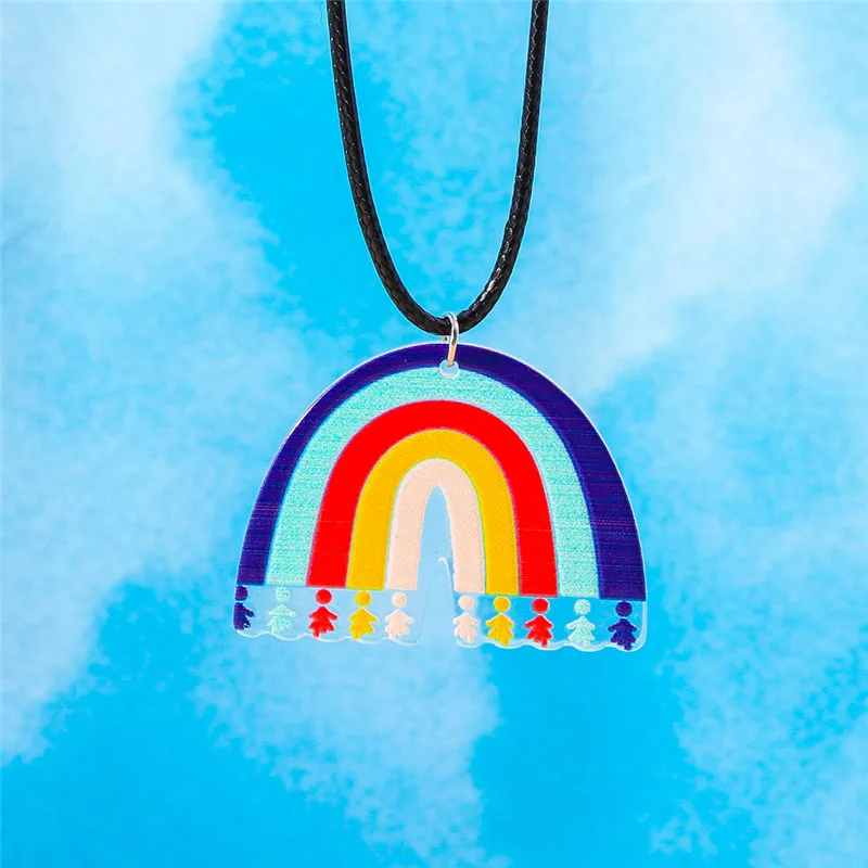Aihua Bunte Regenbogen-Halskette für Damen, Lederseil-Kette, Wolke, Regenbogen-Anhänger, Halskette, niedlicher Sommer-Strand-Schmuck, Geschenke – Detail 16