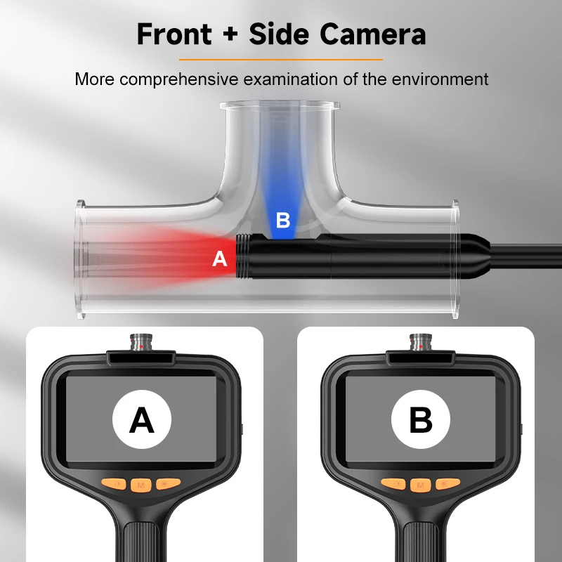 4.3'' Industrial Endoscope Dual Lens 2-100m Rigid Cable Hand-held IP67 Borescope Inspection Camera Detachable Design 1080P 8mm