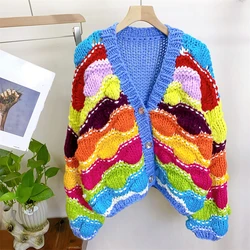 Cardigan ingombrante fatto a mano In maglia grossa bohémien colorato da donna caldo e spesso Top 2023 autunno inverno nuovo In