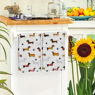 2-Pack of Dachshund-Themed Kitchen Towels, Dish Towels, Hand Towels, Kitchen Decor Towels, Neighbor Gifts, Sweet Housewarming Gifts for Friends, Mom Gifts, Friend Birthday Gifts.