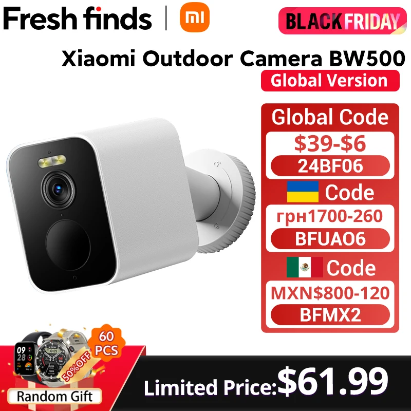 【Fresh finds】Global Version Xiaomi Outdoor Camera BW500 2.5K Resolution 10000mAh Super-large Battery 8GB Onboard Storage IP 67