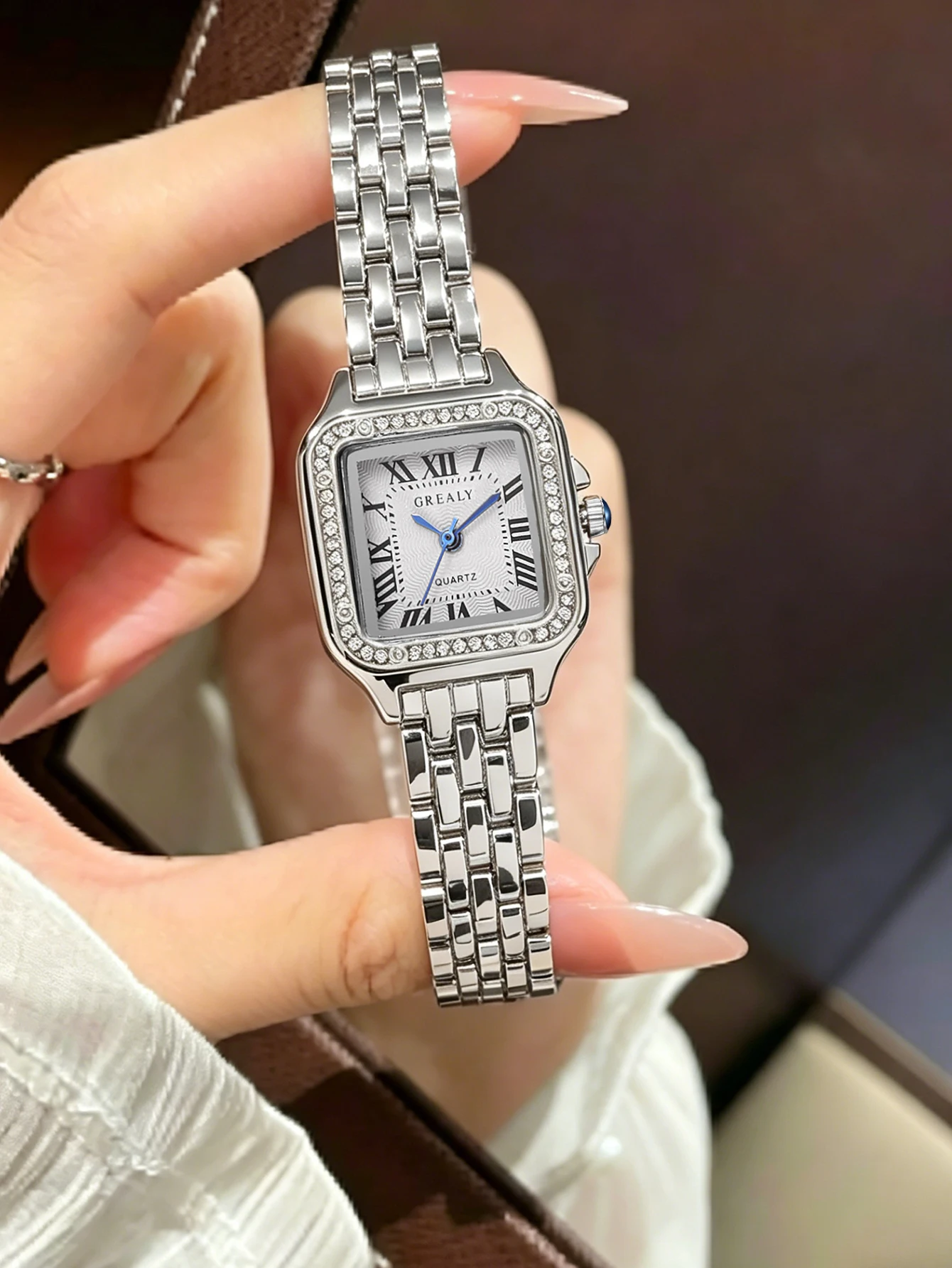 

1pcs/set Teen 1Pcs Square Diamond Quartz Watch, No Box, Steel Band Wristwatch for Back To School, Vacation & Holiday Wear