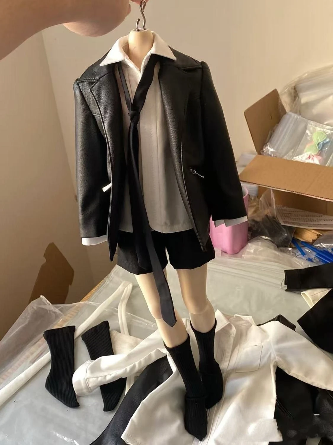 1/4 Doll's Clothes Suit for 45cm Bjd Doll Handsome Coat+shirt+shorts+bow Tie+socks Dress Up Play House Doll Accessories, No Doll