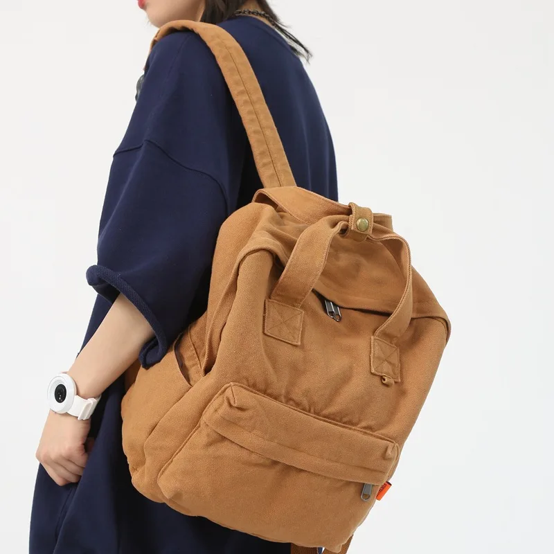 Washable Canvas Made Old Vintage Backpack Simple Leisure Unisex Handheld Backpack Student Schoolbag