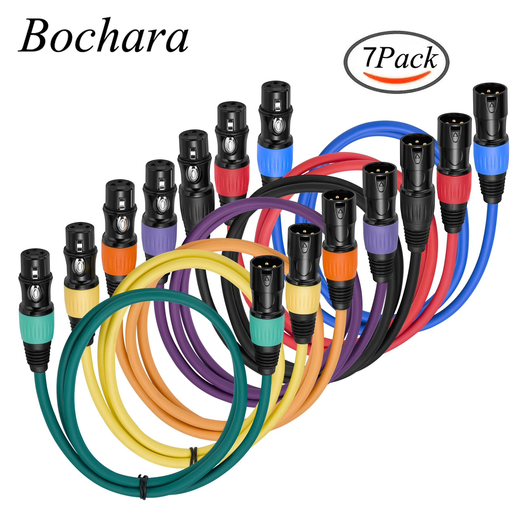 

Bochara сбалансированный экранированный шнур XLR «папа-мама» 3-контактный кабель для микрофона, динамика, микшера, DMX, сценическое освещение, 7 упаковок