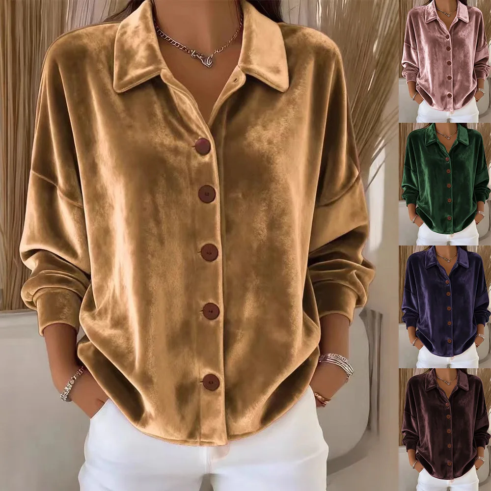 Lady Cloth New Women's Clothing Random Long-sleeve Shirt Necklace Cardigan. Gold Velvet Multicolor Women's Blouse Shirt Wedding