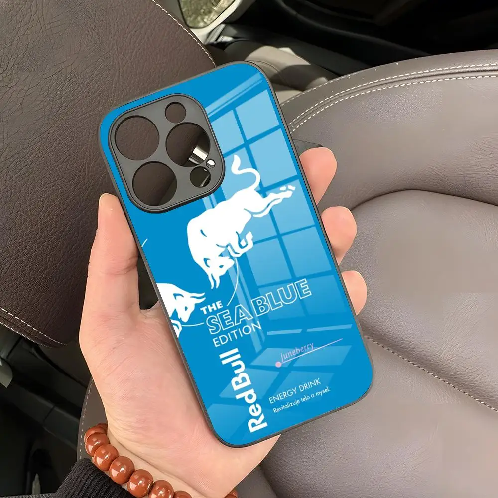 R-rouge b-bulls pour IPhone 15 Pro Max 14 Pro 12 16 11 13 Mini X XR XS 8 7 Plus SE couverture arrière en verre