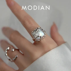 Modian Irregular Water Drop Square Ring 925 Sterling Silver Fashion  Adjustable Size 6-8 Finger Rings For Women Fine Jewelry
