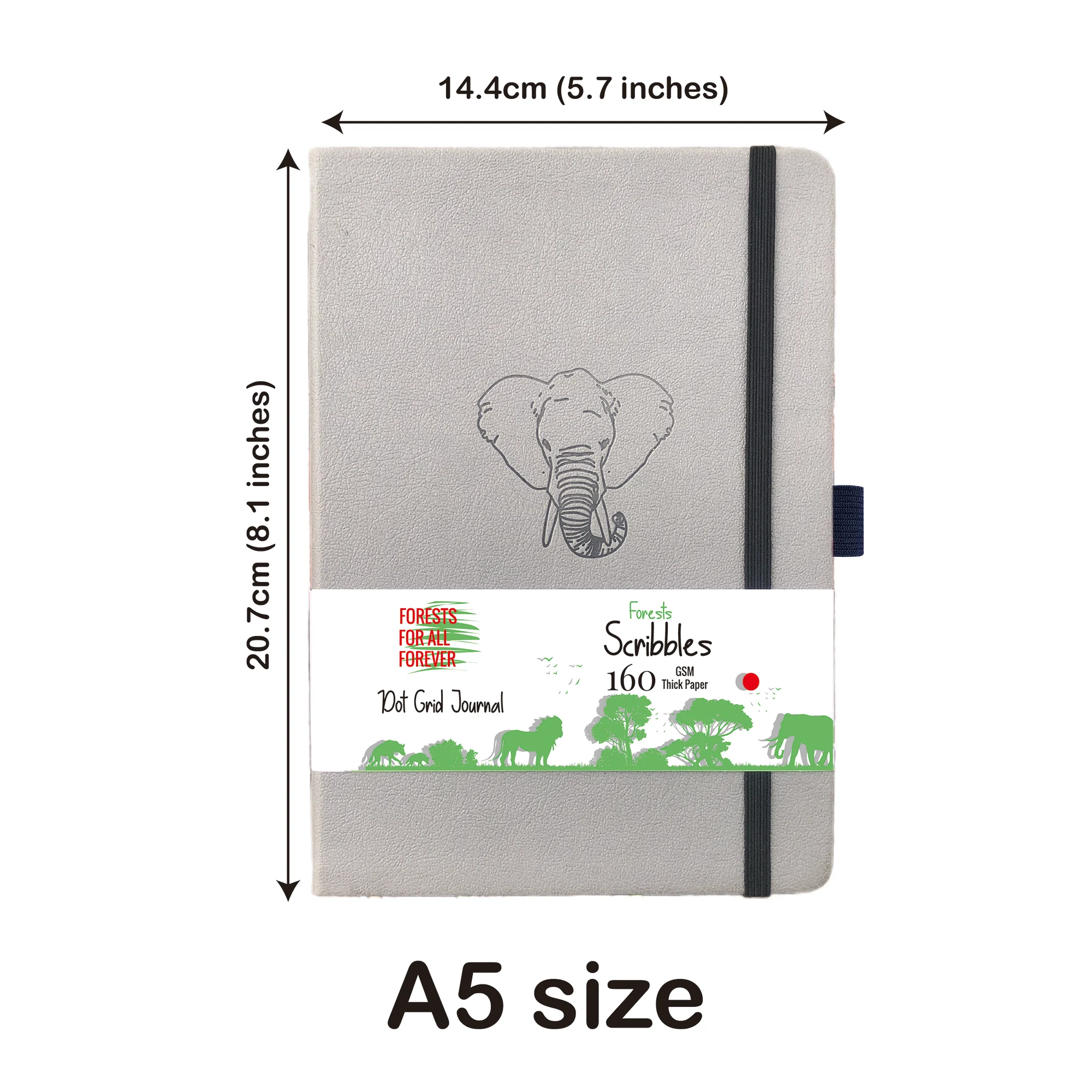 BUKE Elephant Dotted Journal, 160 g/m2 dickes cremefarbenes Papier-Notizbuch mit Punktraster, 160 Seiten nummeriert, 5 x 5 mm DOT-GRID-Layouts, zusätzlich – Detail 8