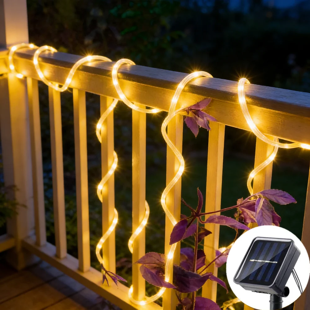 LED Solar Tube Rope Lamp Christmas Garland Fairy Lights Party String Lights Garden Wedding for Outdoor Holiday Home Decoration