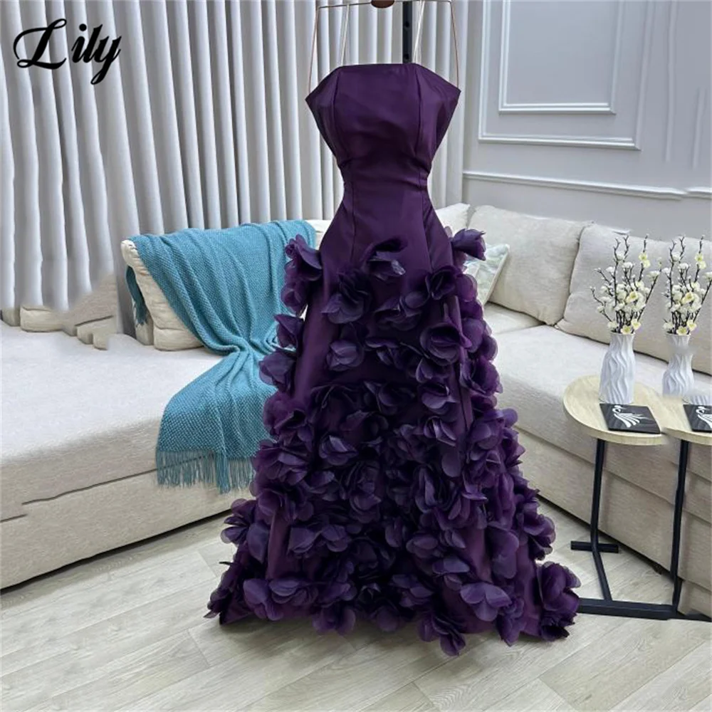 

Lily Purple Elegant Party Dresses Sleeveless Night Dresses Strapless Celebrity Dress with 3D Floral Hem for Woman Customized