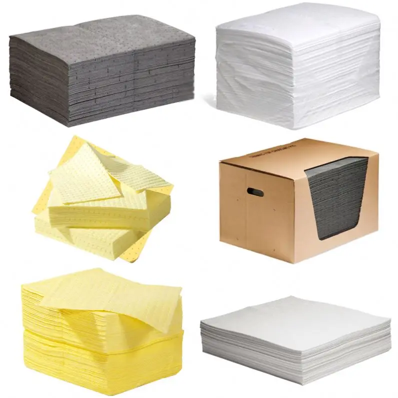 Limpiador absorbente de derrames de aceite, tela de contenimiento de polipropileno 100 interpretada, almohadilla antivibración sorbente química de algodón Industrial