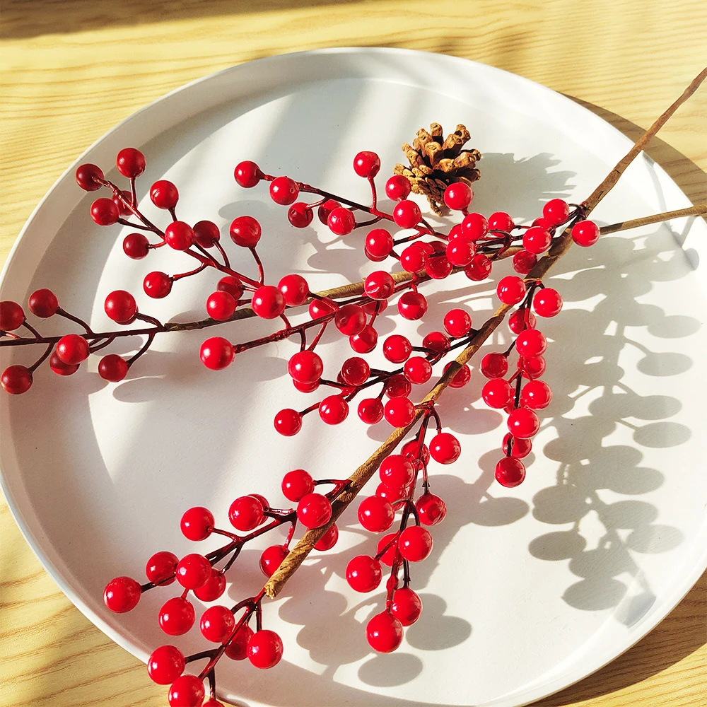 48cm-76cm Artificial Christmas Red Fruits Branch Fake Holly berries Plastic Plants for Home Harvest Festival Christmas Decor