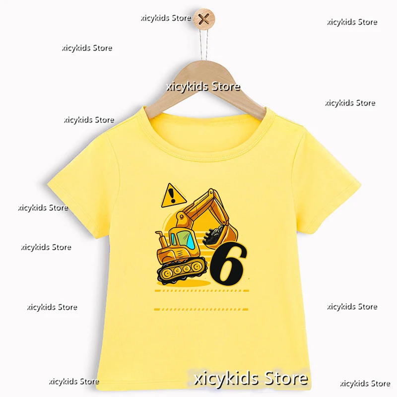 New Boys T-Shirts Funny Excavator Birthday Number Print 2-7 Years Old Birthday Gift For Children Tshirts Cute Boys Clothes