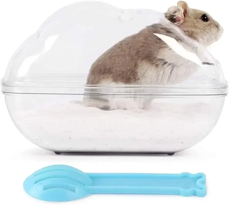 Hamster Sand Bath Container Large  Toilet with Scoop Set Dust Bust Accessories for Small Animals (Transparent, Medium)