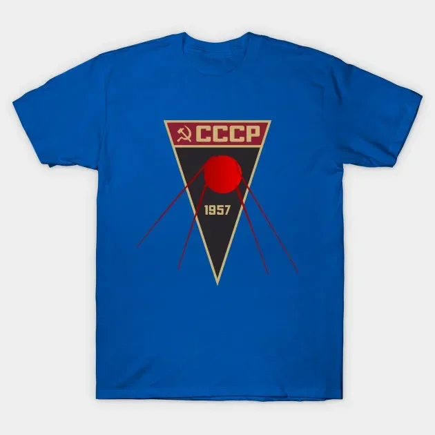 Retro Soviet Space Program CCCP Sputnik Poster T-Shirt 100% Cotton O-Neck Summer Short Sleeve Casual Mens T-shirt Size S-3XL