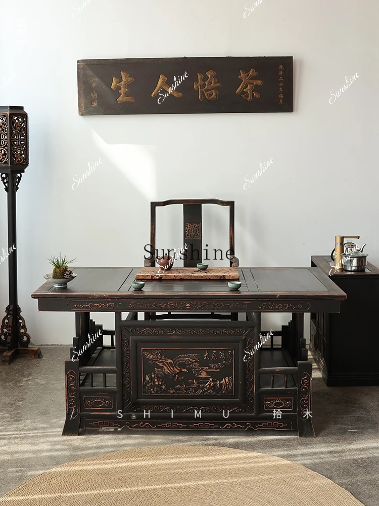Solid wood Chinese antique home tea room club Kung Fu tea dry brewing table dual-purpose  FT